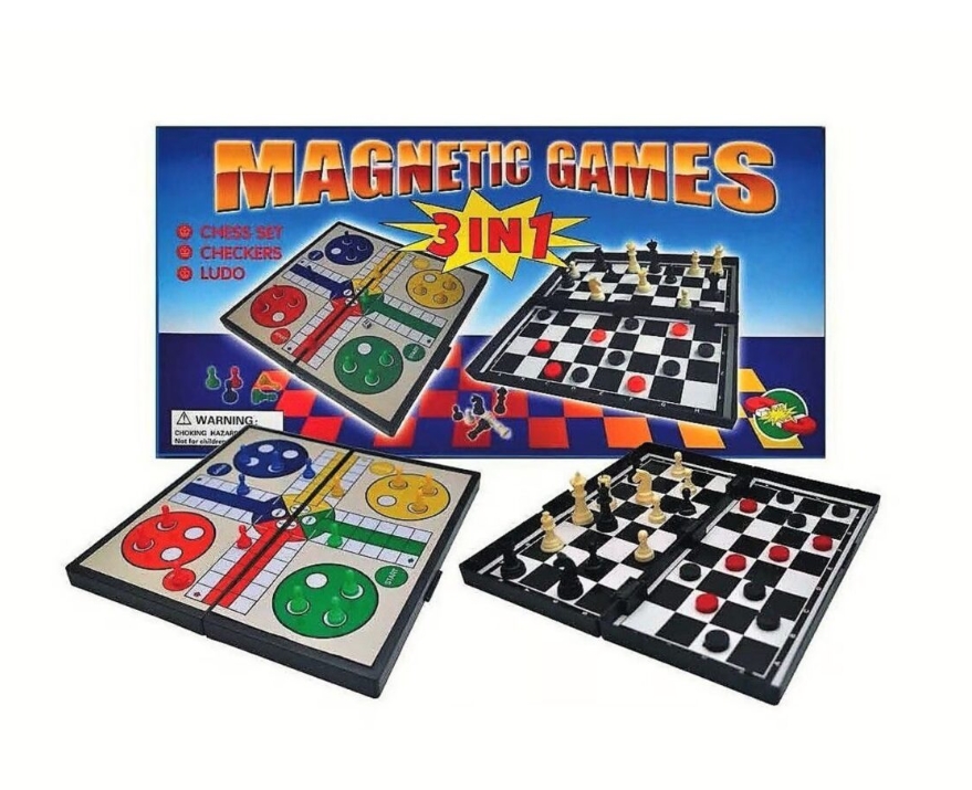 Ajedrez Magnetic Games ludo, dama y ajedrez 3 en 1 MEDIANO AZUL