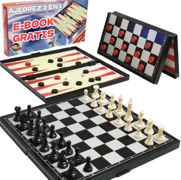 Ajedrez checkers y backgammon PLASTICO MEDIANO (3in1)24x24cm