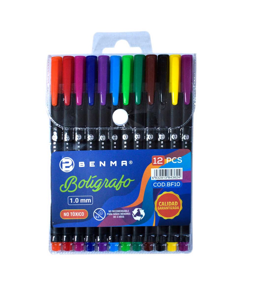 Boligrafo 1.0mm Benma de 12 colores