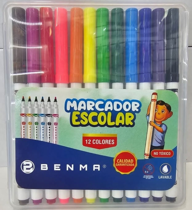 Marcador escolar estuche rigido Benma 12 colores