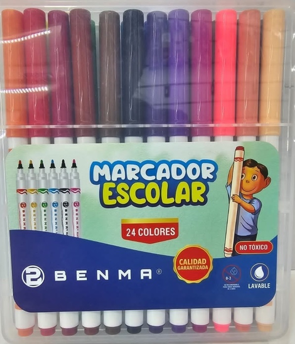 Marcador escolar estuche rigido Benma 24 colores