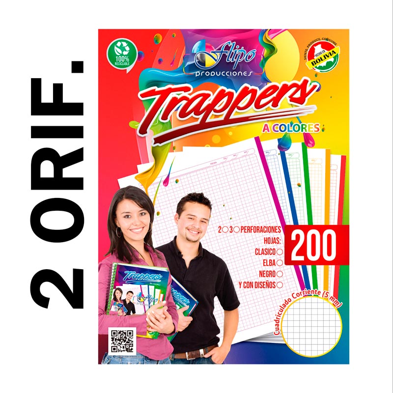 Hojas traper FLIPO 5 colores 200hjs (2 Huecos)