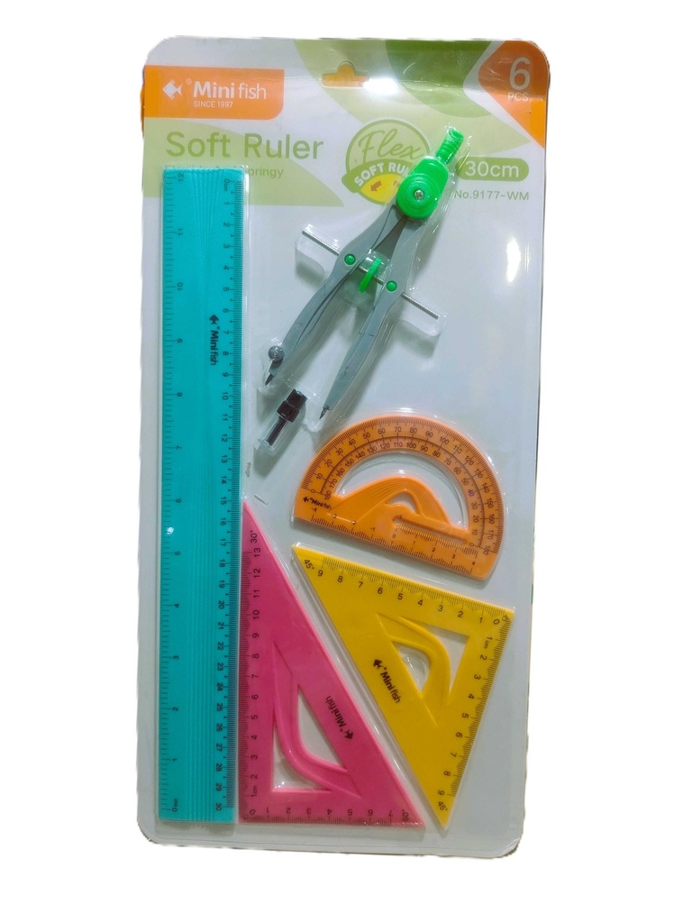 Estuche Geometrico con Compas de Precision plastic 30cm Flexible a Color 9177-WM