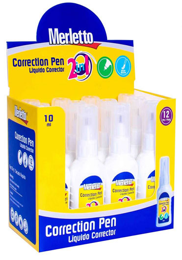 Corrector doble punta boligrafo y pincel de 9ml Merletto de 12PCS