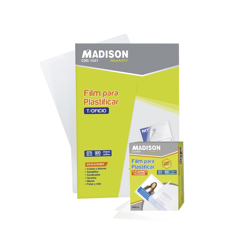 Film Para plastificar 175 micras 70x100mm Madison 100pcs T/Carnet