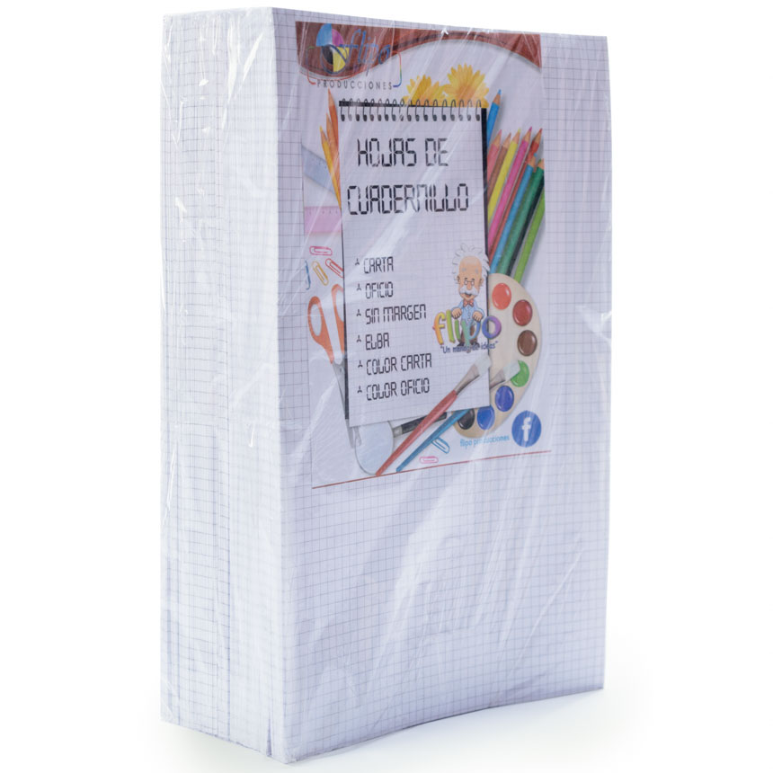 Hojas cuadernillo Oficio SIN MARGEN (100 paquetitos  de 5 hojas)