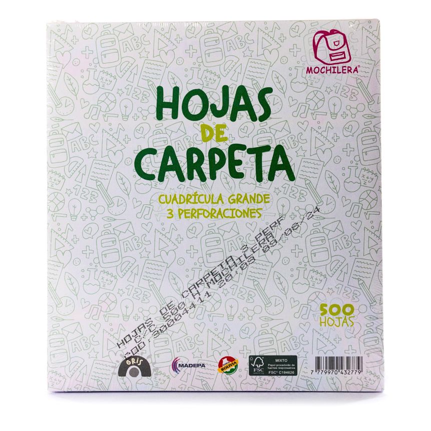 Hojas de carpeta MOCHILERA COLOR 500H