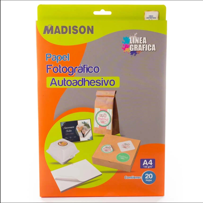 Papel Fotografico Autoadhesivo Madison A4 135g 20 hojas
