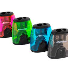 [T-A-12] Tajador DOBLE C/basurero Artesco Colors 12PCS (PROMOCION)