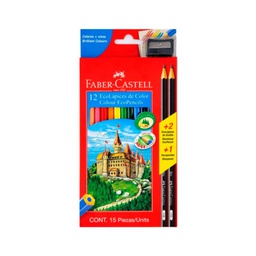 [120112E+2G] Color largo hexagonal Faber Castell +2 lapiz+1 tajador 12 colores