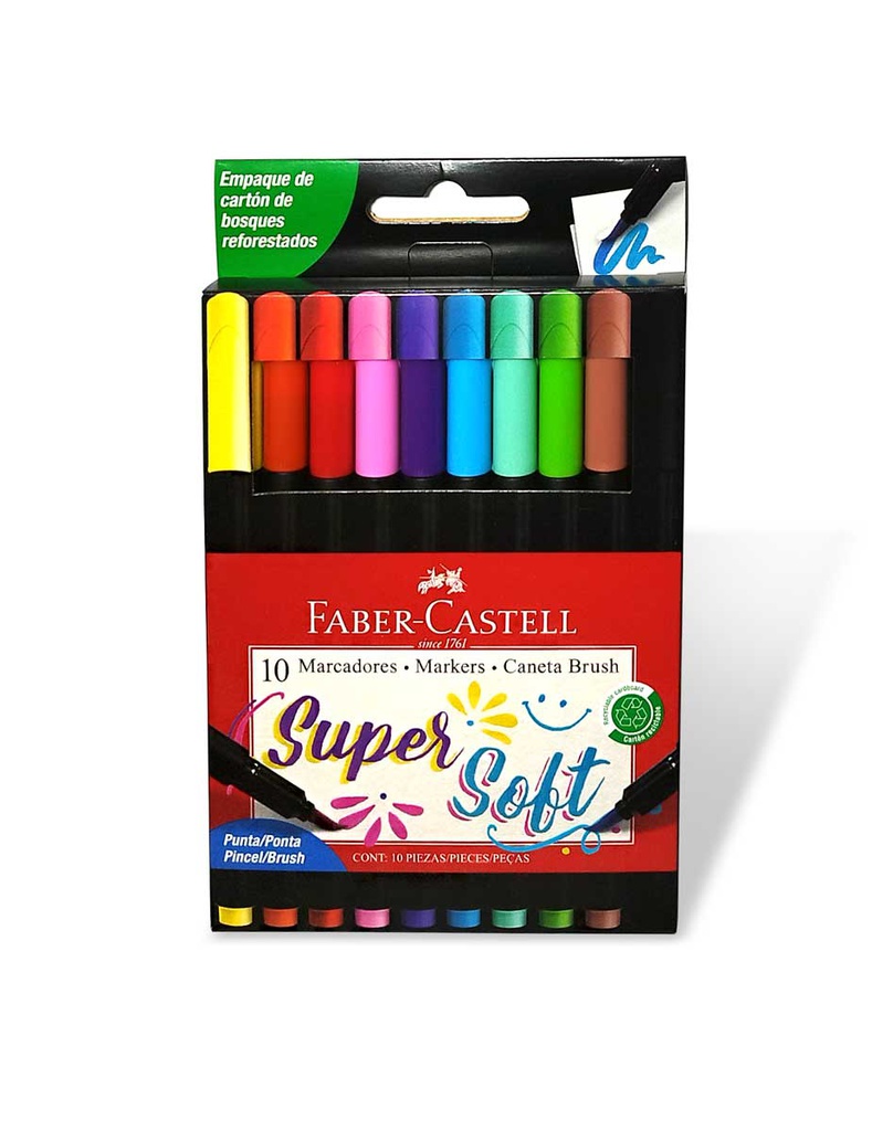 Marcador punta pincel SUPER SOFT Faber Castell 10 colores