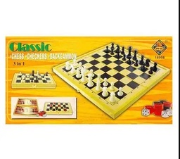 [AJ-1877] Ajedrez CLASSIC checkers, backgammon PLASTICO MEDIANO (3in1)30X30cm
